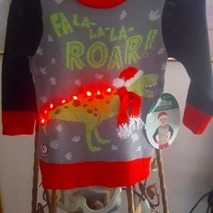 Christmas Light-Up Child's dinosaur Sweater  Size XS/S new